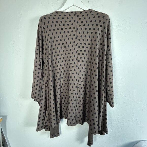 Comfy USA Womens Polka Dot Open Front Cardigan Coatigan Large Brown Black Swing - Picture 2 of 9